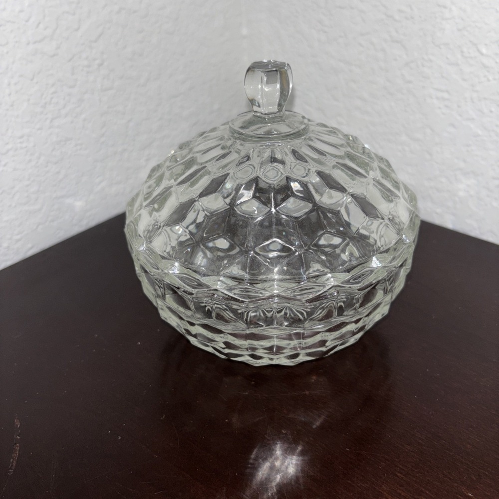 Vtg 1960 Fostoria American Clear Cubist Glass Candy Dish & Lid Discontinued Mint